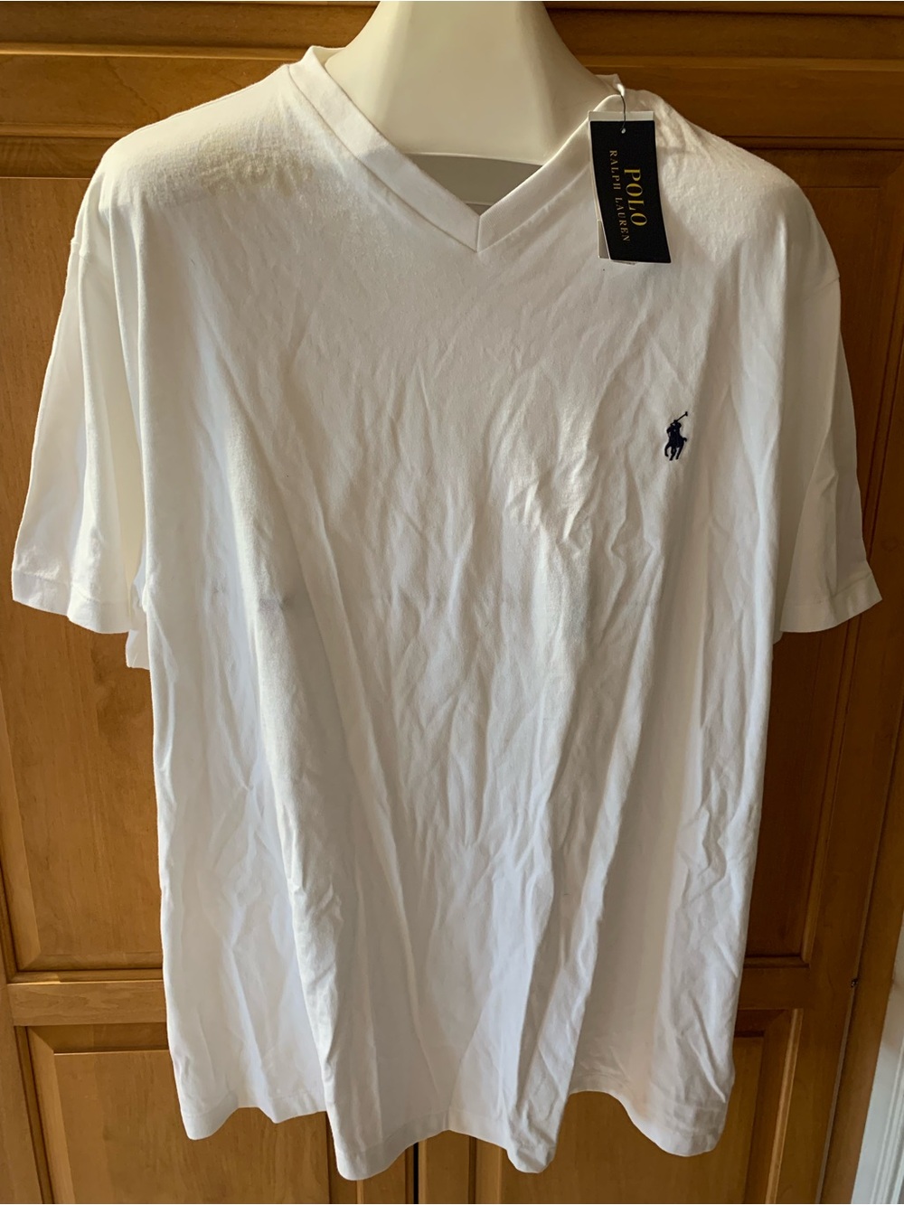 NWT Polo by Ralph Lauren White V-Neck Short Sleeve Tee with Navy Pony 1XB